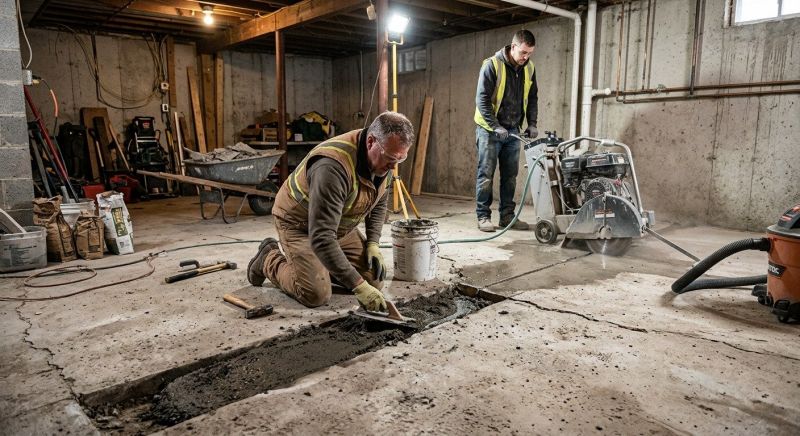 Cracked Basement Floor Repair in Minot, ND
